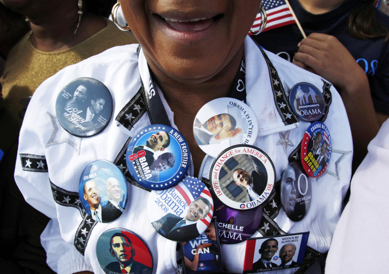 A supporter of U.S. Democratic presidential nominee Senator Barack Obama (D-IL) attends a campaign rally at The Gateway Arch in St. Louis, October 18, 2008.