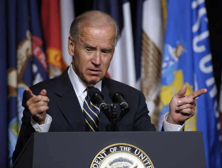 Vice President Joseph Biden speaks at the Mine Resistance Ambush Protected Program transition ceremony, Monday, Oct. 1, 2012.