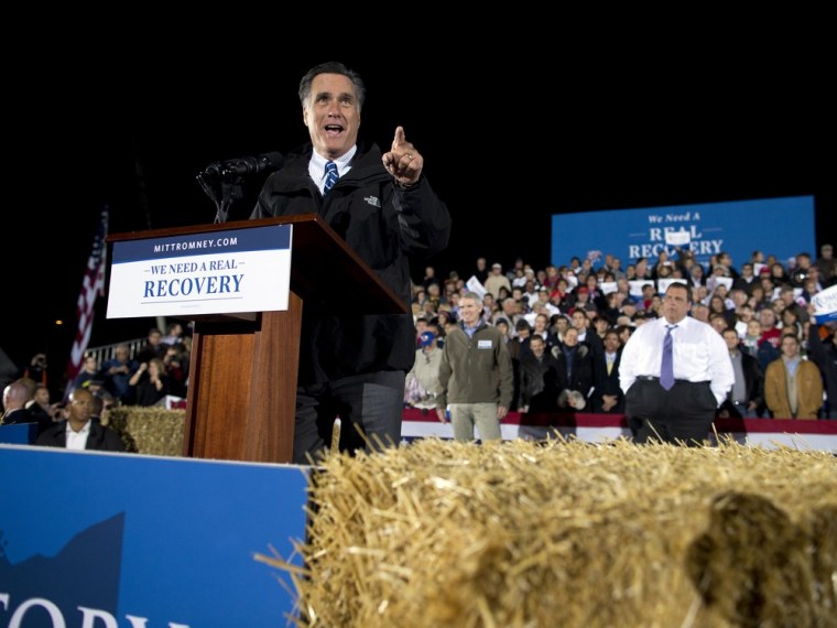 Republican presidential candidate, former Massachusetts Gov. Mitt Romney speaks during a campaign rally on Tuesday, Oct. 9, 2012 in Cuyahoga Falls, Ohio.