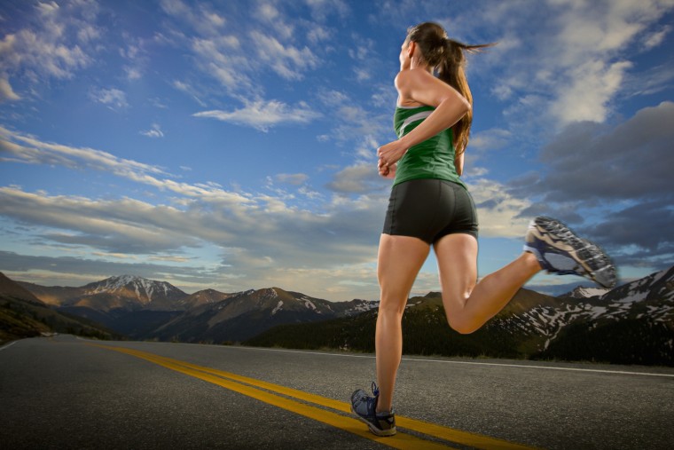 Clearly, she's embarrassed to turn around, lest we see her \"runner's face.\"