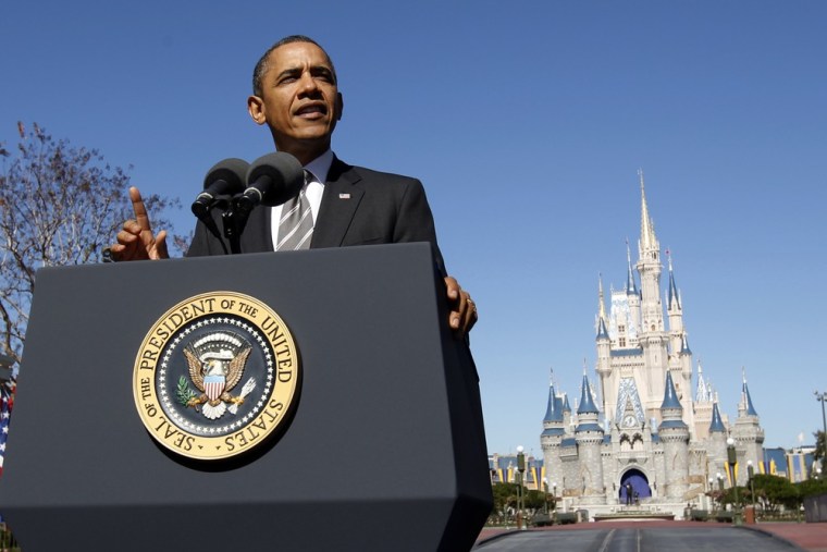 Maybe it'll be magic for U.S. hotels. President Barack Obama unveils a strategy aimed at boosting tourism and travel in front of Cinderella's Castle at Disney World's Magic Kingdom in Orlando.