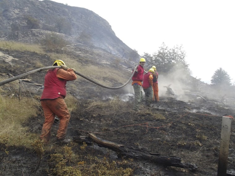 Firefighters from neighboring Argentina help battle Chile's Torres del Paine wildfire on Friday.