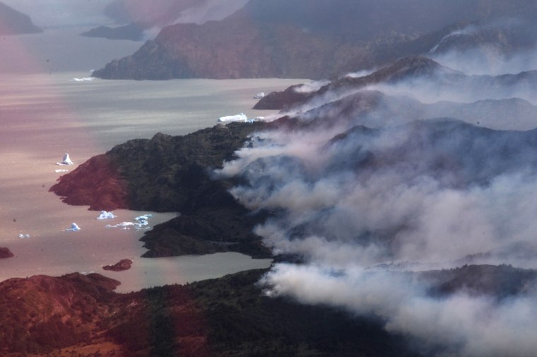 Part of the Torres del Paine fire is seen on Friday along Chile's southern coast.