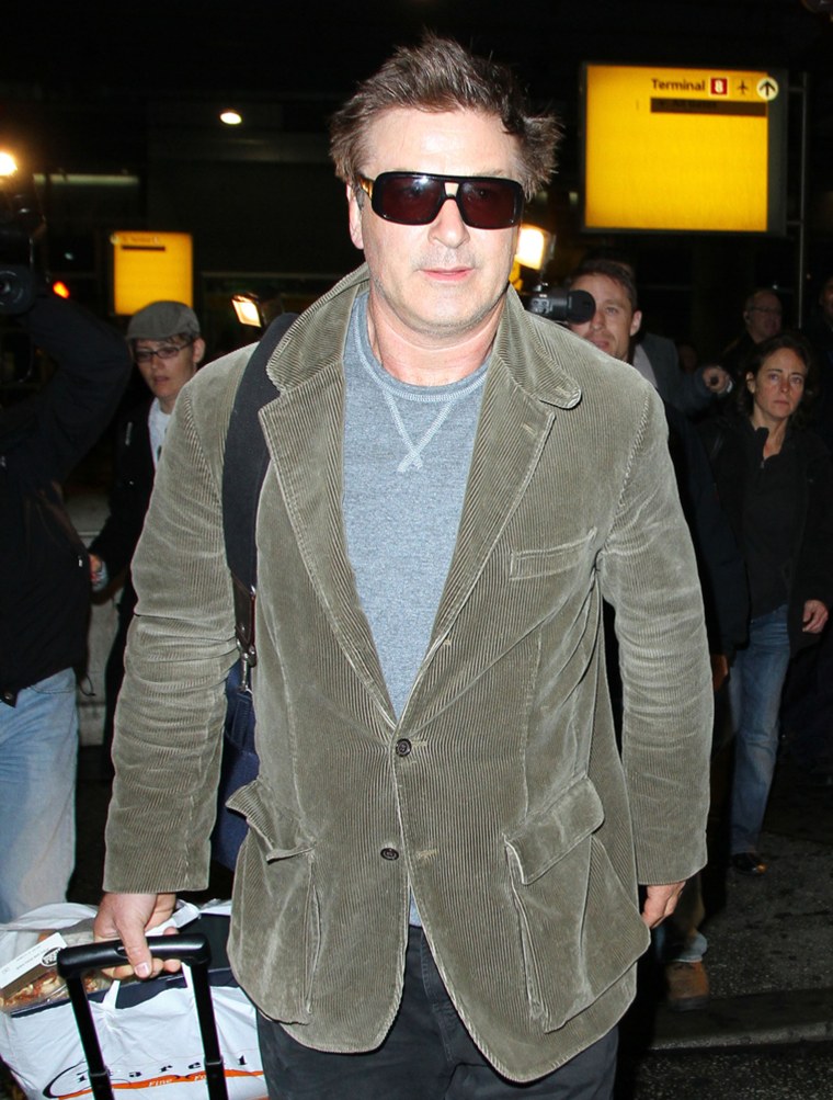 Alec Baldwin arrives at JFK airport in New York on Tuesday.