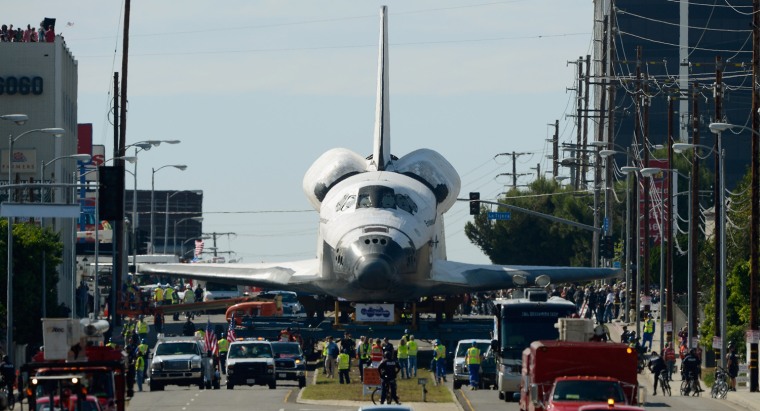 The space shuttle Endeavour is transported to the California Science Center.