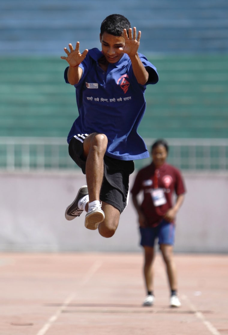 An athlete practices during the first South Asia LGBT Sports Festival in Kathmandu, Nepal, Oct. 12.