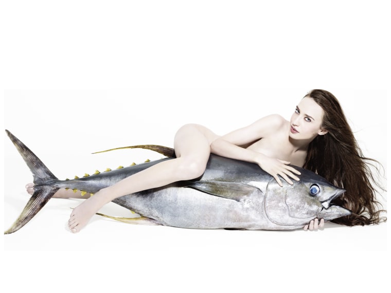 Trout pout: Model Lizzy Jagger hugs one big tuna.
