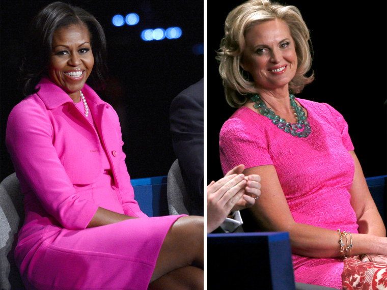 First Lady Michelle Obama and Ann Romney both chose fuschia ensembles at Tuesday's debate.