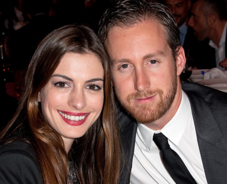 Anne Hathaway and Adam Shulman in New York in October 2011.