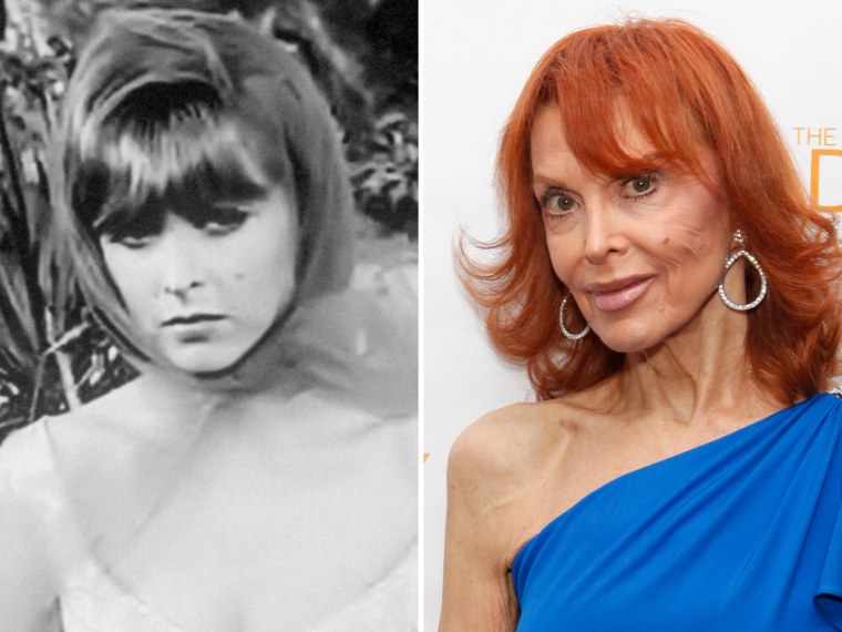 Tina Louise as Ginger on \"Gilligan's Island\" and in a more recent photo, still sporting her famed red tresses.