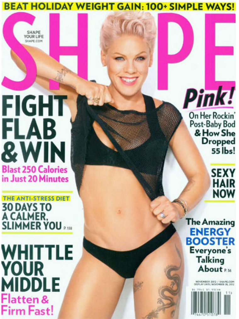 Pink showed off her 55-pound weight loss on the cover of Shape.