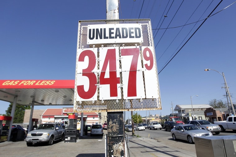 Gas prices are displayed at a gas station and mini-mart in the Mid City section of New Orleans in New Orleans. Gasoline prices averaged $3.7529 per gallon on Oct. 19, down from $3.8375 on Oct. 5.