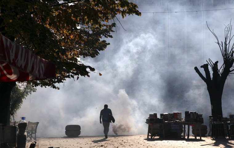 A protester from the Kosovo opposition party