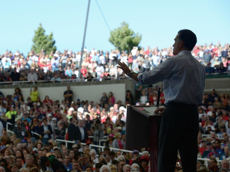Republican pesidential candidate Mitt Romney holds a campaign rally in Henderson, Nevada, October 23, 2012.