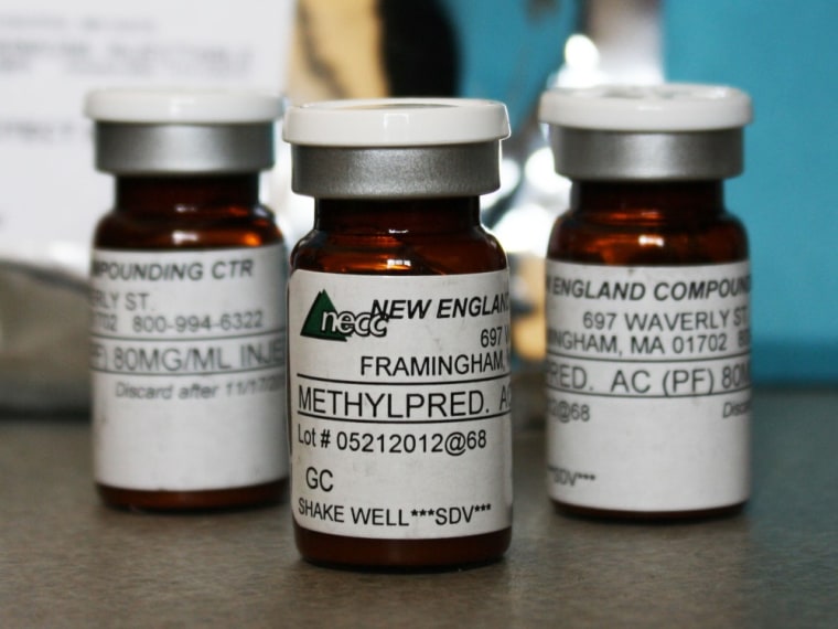 Vials of the injectable steroid made by New England Compounding Center implicated in a fungal meningitis outbreak. About 17,700 single-dose vials of the steroid sent to 23 states have been recalled.