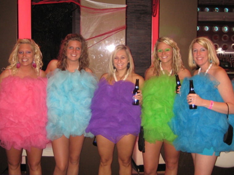 But where's the soap? Halloween revelers dress up as colorful loofahs, which they made themselves.