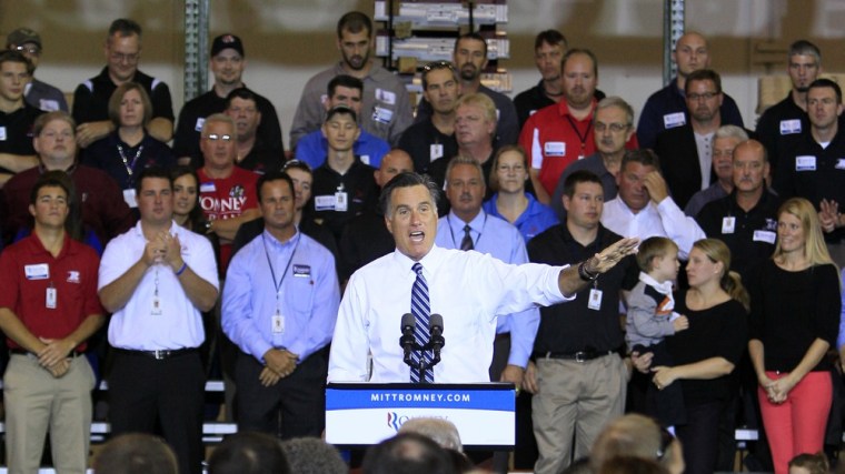 Republican presidential candidate Mitt Romney speaks during a campaign stop at Jet Machine, Thursday, Oct. 25, 2012, in Cincinnati.