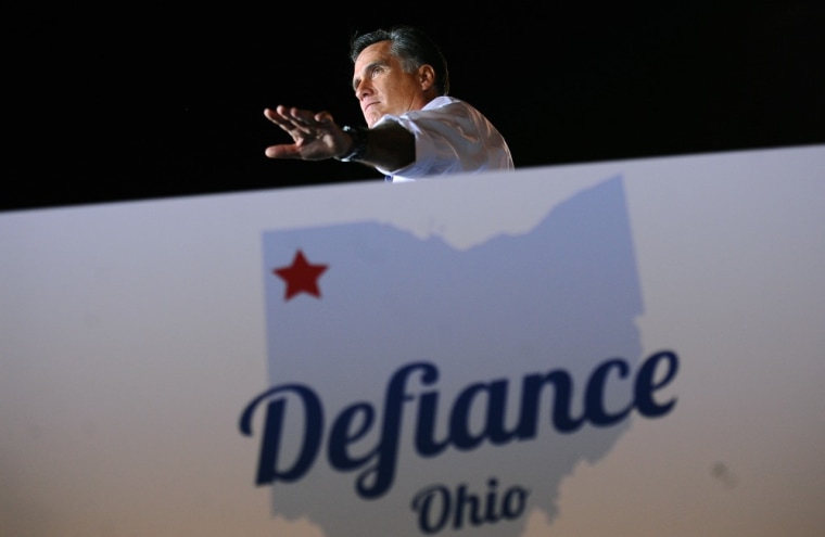 Mitt Romney holds a rally at Defiance High School in Defiance, Ohio, on Thursday.
