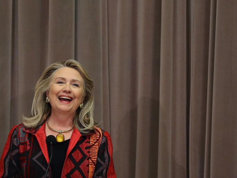 Having a laugh: Secretary of State Hillary Clinton speaks at the State Department on Oct. 25 in Washington, DC.