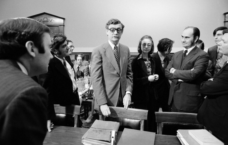 Hillary Rodham Clinton rocked some cool shades as a young lawyer in Washington, D.C. in 1974. Here she and John Doar, left, chief counsel for the Rodino Committee, bring impeachment charges against President Richard Nixon in the Judiciary Committee hearing room at the U.S. Capitol.