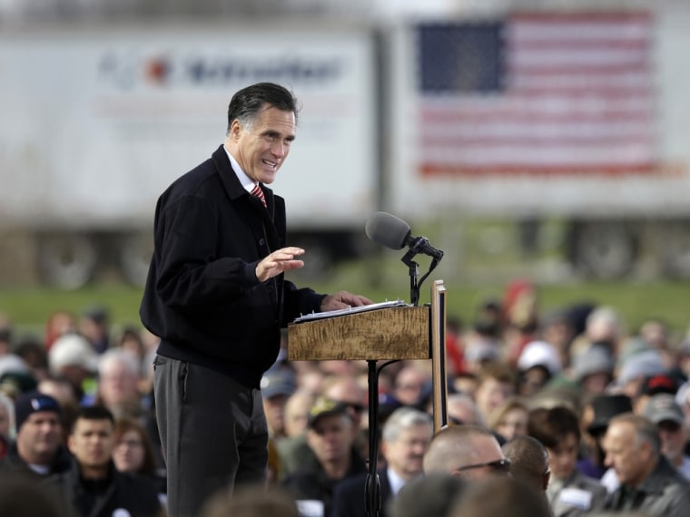 Republican presidential candidate, former Massachusetts Gov. Mitt Romney delivers his speech on the economy during a campaign stop at Kinzler Construction Services, Friday, Oct. 26, 2012, in Ames, Iowa.