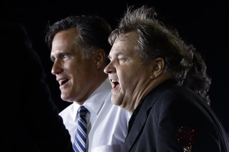 Republican presidential candidate and former Massachusetts Gov. Mitt Romney sings