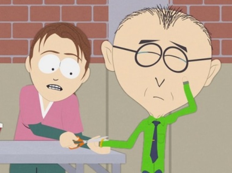 Mr. Mackey has his yellow wristband removed on \"South Park.\"