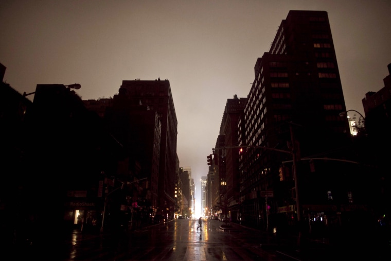 Manhattan, New York experiences a power outage late on Oct. 29, 2012.