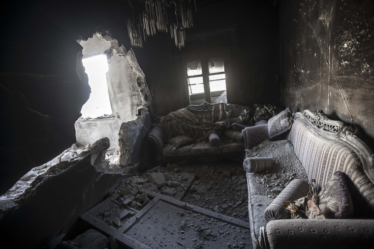 An apartment destroyed by tank shelling in the Karm al-Jabel neighborhood of Aleppo after several days of intense clashes between rebel fighters and the Syrian army, Oct. 28, 2012.