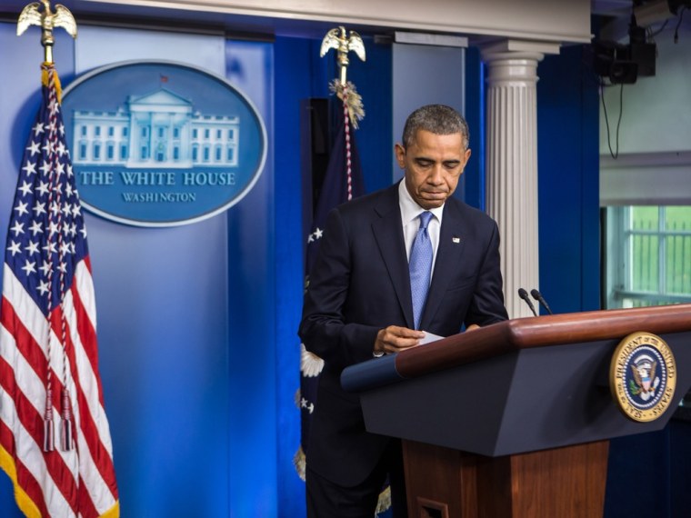President Barack Obama makes a statement in the White House briefing room following a briefing on Hurricane Sandy on Oct. 29, 2012.