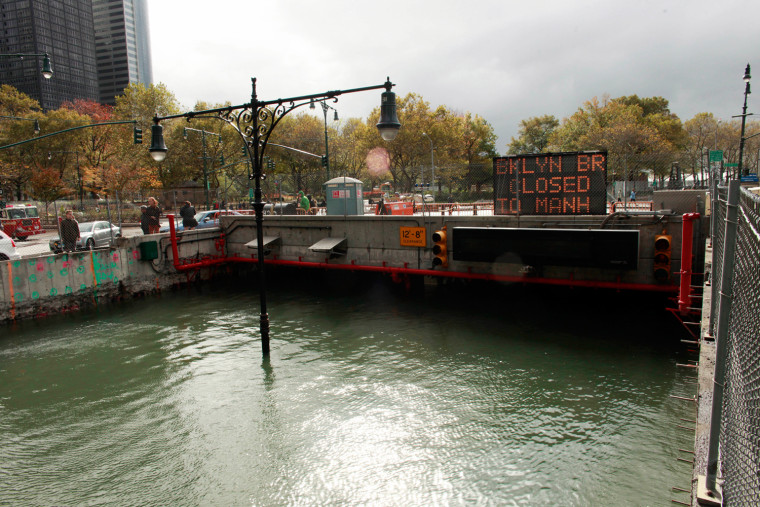 The Brooklyn Battery Tunnel is flooded after a tidal surge caused by Hurricane Sandy, on Oct. 30, in Manhattan, New York.
