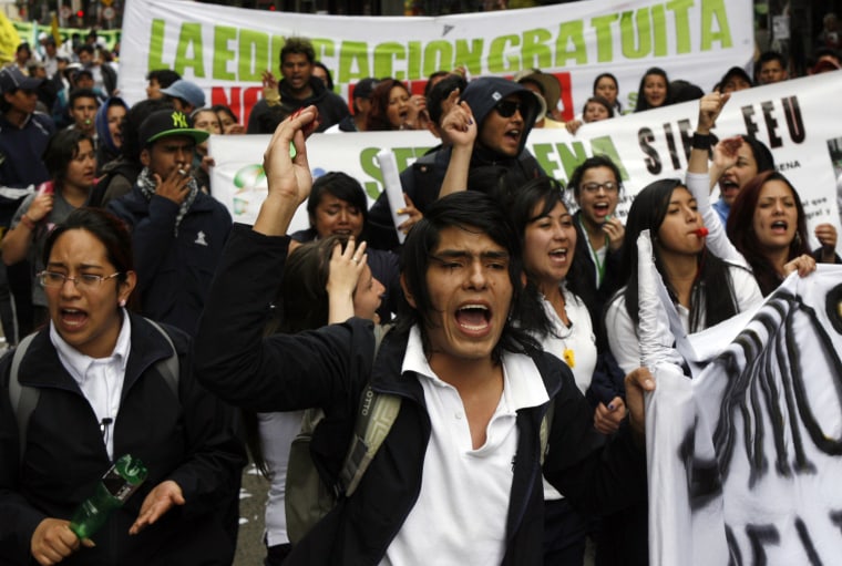 Protesters take part in a march during the