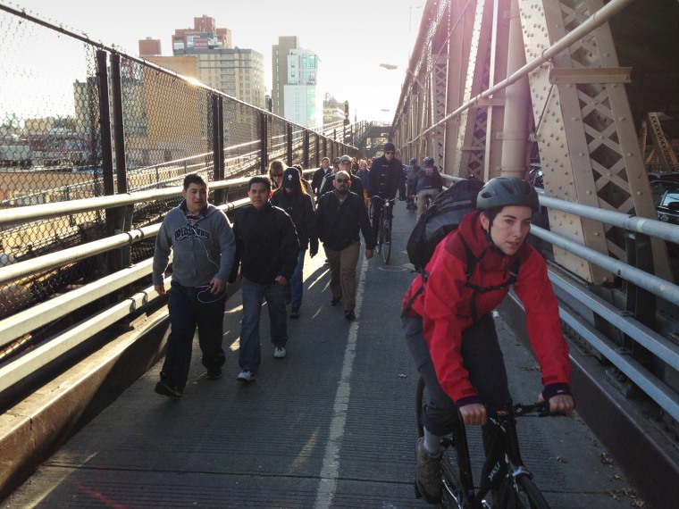Commuters cross the Queensboro Bridge from Queens into Manhattan on Oct. 31.