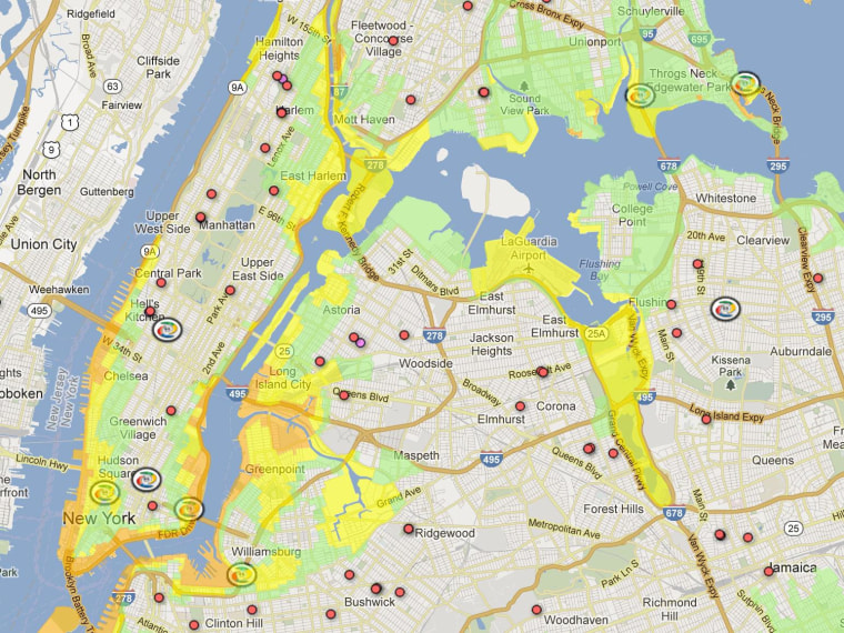 Google's NYC Crisis Map shows shelters and recovery centers, as well as power outage information.