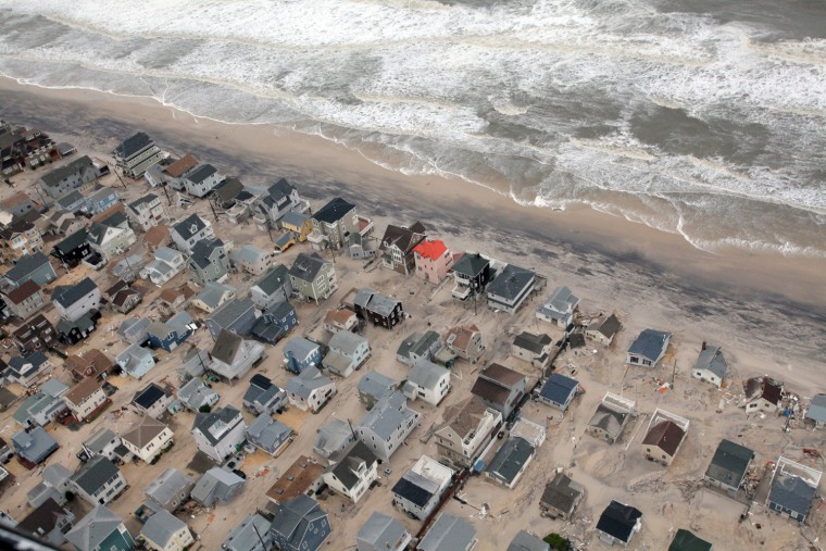 A photo provided by the US Air Force shows damage caused by Hurricane Sandy to the New Jersey coast during a search and rescue mission by the New Jersey Army National Guard on Oct. 30. Photo was made available Oct. 31.