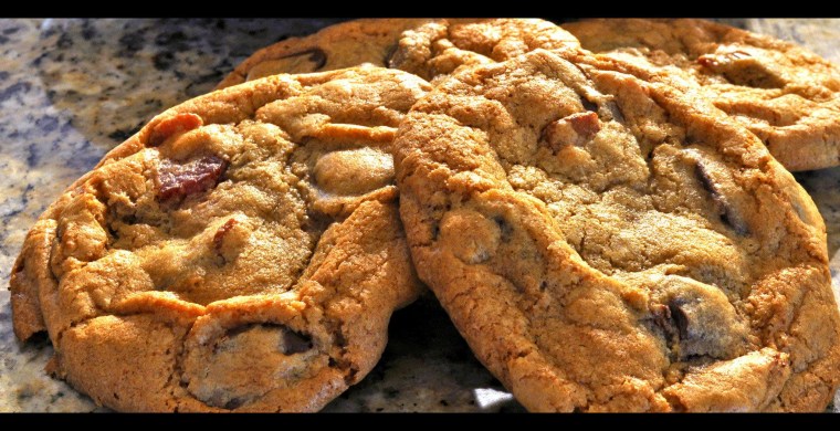 Mmmm, celebrate International Bacon Day with bits of the good stuff in your chocolate chip cookies (recipe below)!