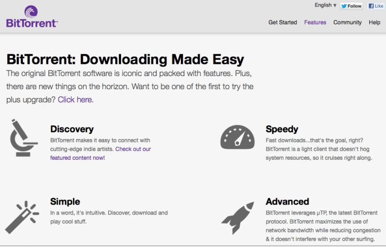 BitTorrent features page
