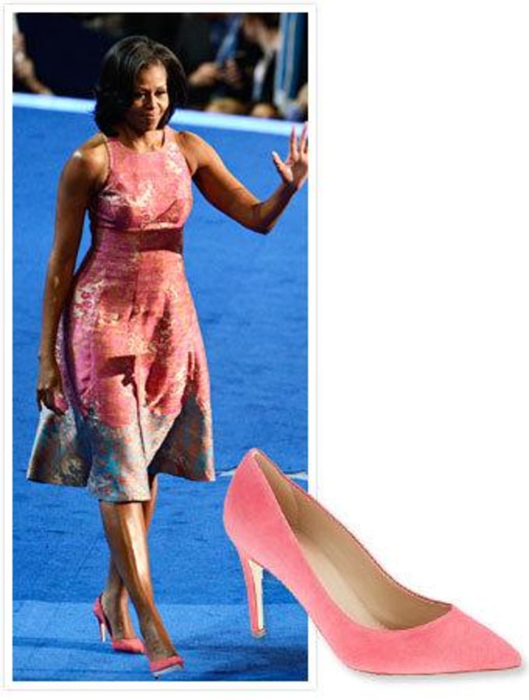 The first lady chose a pink dress by Tracy Reese, whose designs she has worn before, for her speech at the Democratic National Convention. In 2008 she wore a teal dress by Maria Pinto to the convention.