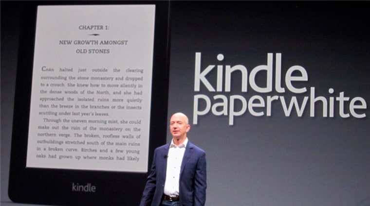 Amazon CEO Jeff Bezos unveils the new Kindle Paperwhite.