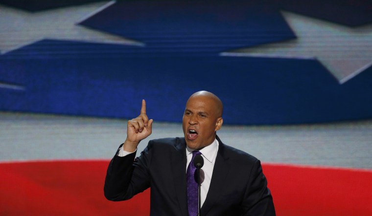 Newark, New Jersey Mayor Cory Booker addresses delegates during the first session of the Democratic National Convention in Charlotte, North Carolina, September 4, 2012.