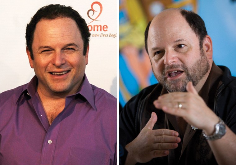 Actor Jason Alexander with hair in August, left, and in 2009, with less hair.