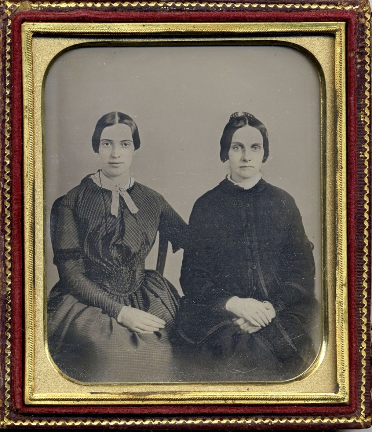 A copy of a circa 1860 daguerreotype purports to show Emily Dickinson, left, with her friend Kate Scott Turner.