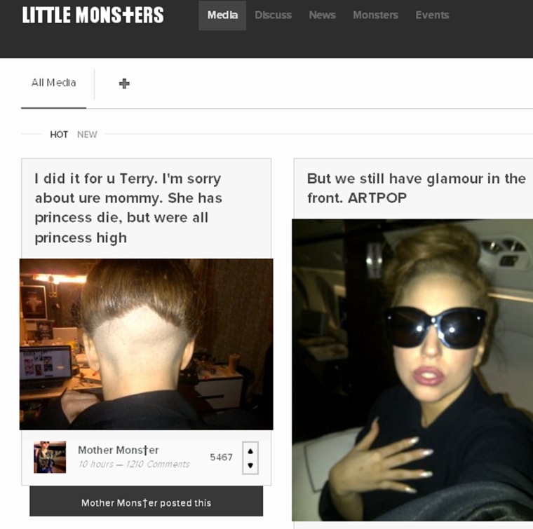 Lady Gaga and her apparent new hairdo.