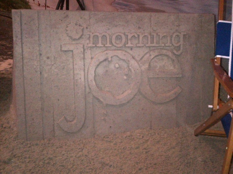 Morning Joe sand castle sculpted by our friends in Myrtle Beach, South Carolina.