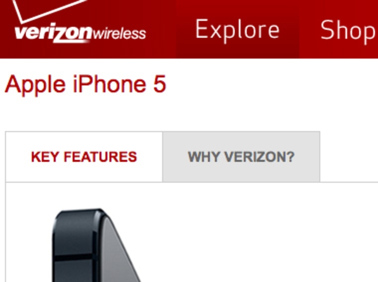 iPhone 5 on Verizon Wireless website