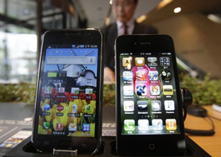 Samsung Galaxy and Apple iPhone, shown in 2011.