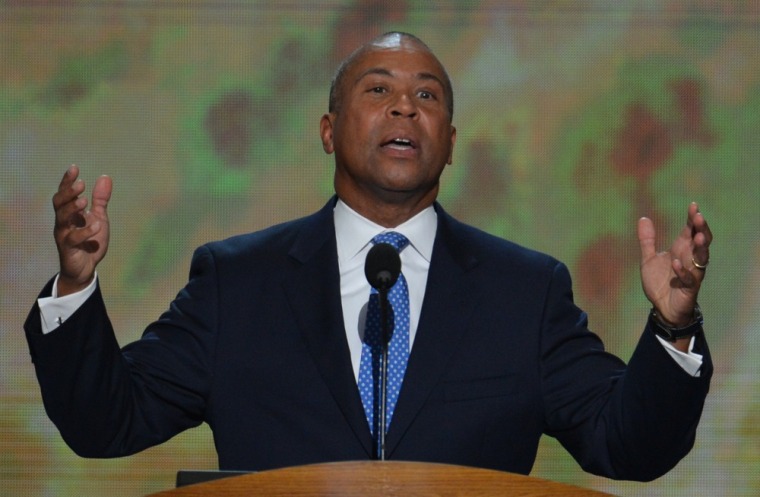 Massachusetts Governor Deval Patrick speaks at the Time Warner Cable Arena in Charlotte, North Carolina, on September 4, 2012 on the first day of the Democratic National Convention.