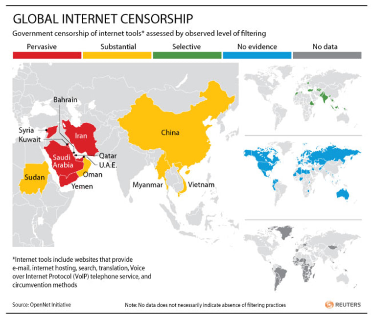 A map of global internet censorship.