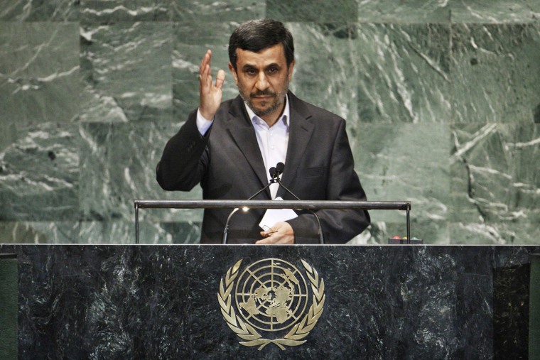 Iran's President Mahmoud Ahmadinejad addresses diplomats during a session of the General Assembly on the Rule of Law at the United Nations headquarters in New York on Monday.