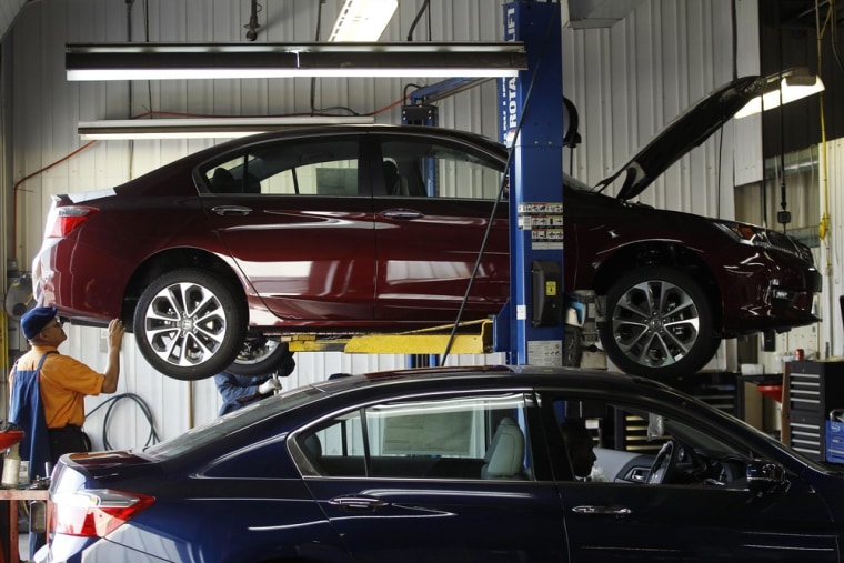 Two new 2013 Honda Accord's are prepped and inspected at Sport Honda in Silver Spring, Maryland. U.S. automakers have consistently fallen behind in the midsize family sedans segment to competition such as the Accord and Toyota's Camry since the mid-1990s.